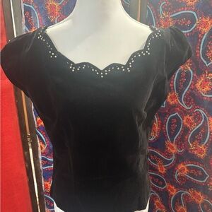 Black Velvet Sweetheart Neckline Vintage top with Rhinestone Detail